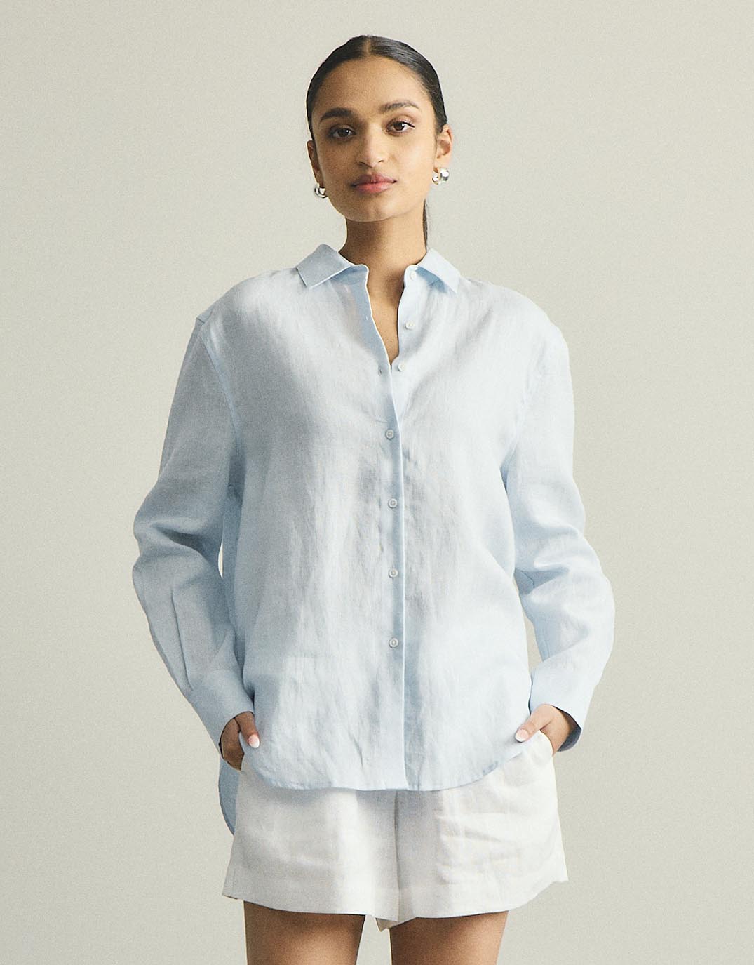 Katie Linen Shirt - Powder Blue