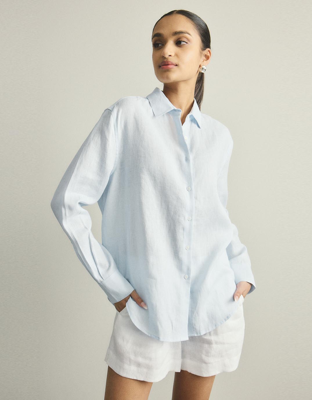 Katie Linen Shirt - Powder Blue