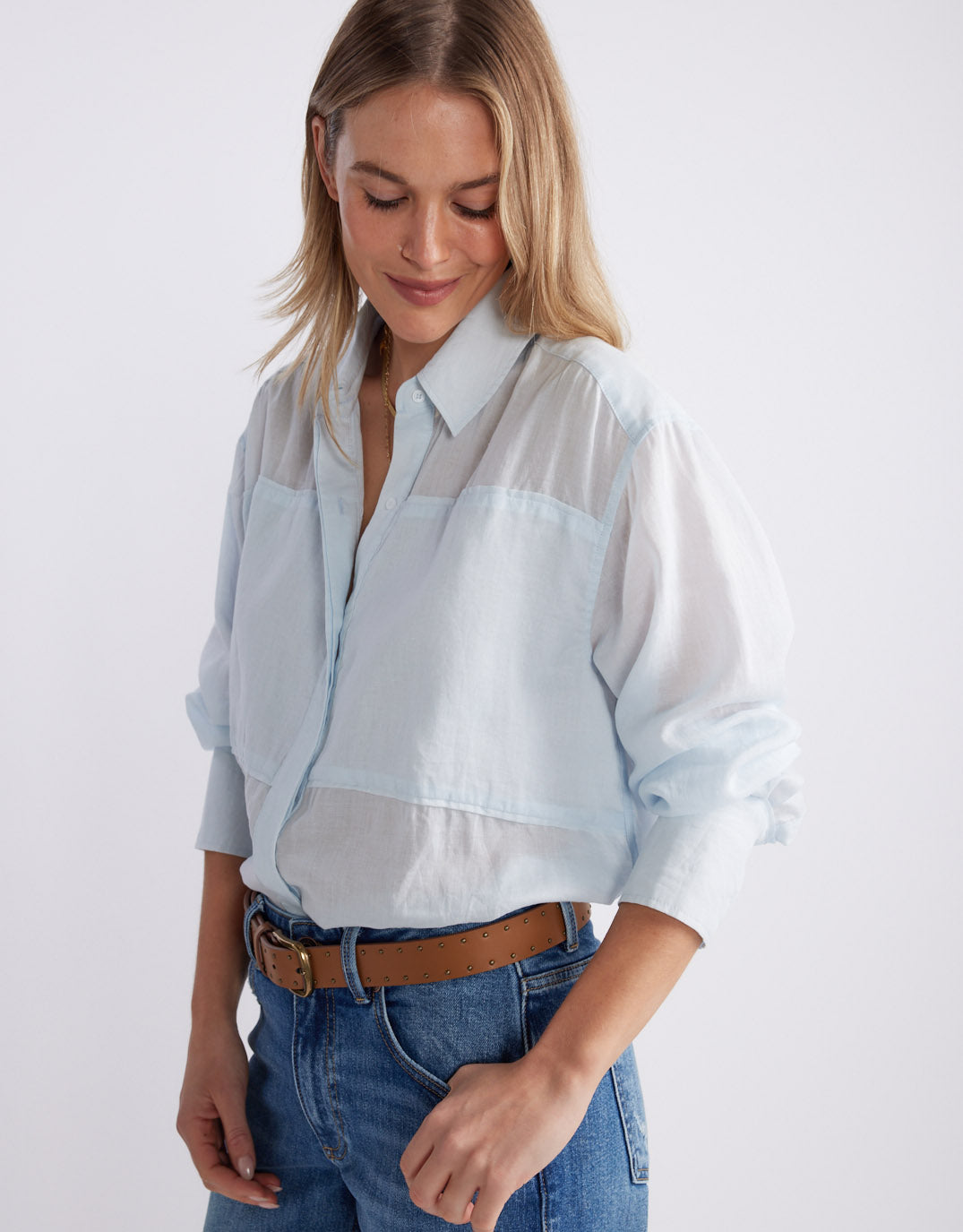 Chloe Panel Shirt - Ice Blue