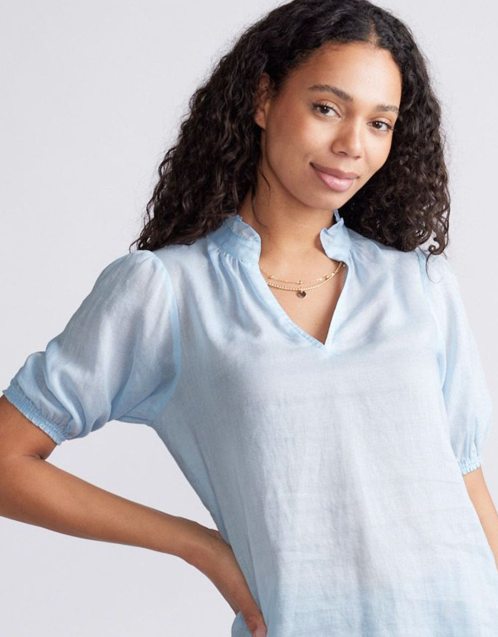 Camden Ruffle Blouse - Ice Blue