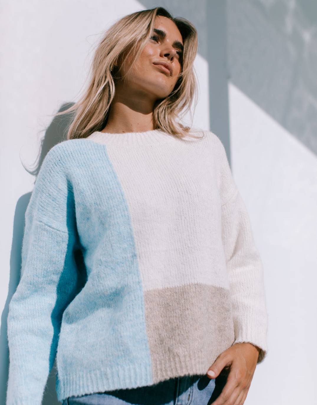 Aster Colour Block Knit - Soft Blue/Latte/Mocha