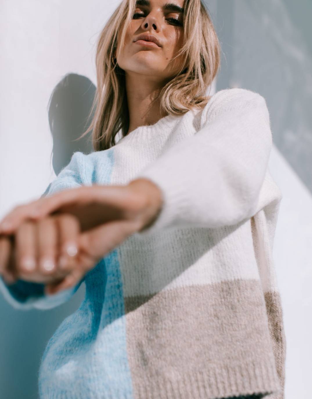 Aster Colour Block Knit - Soft Blue/Latte/Mocha