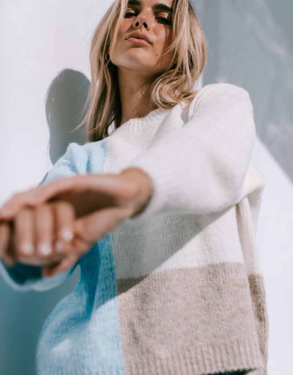 Aster Colour Block Knit - Soft Blue/Latte/Mocha