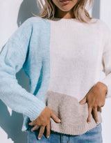 Aster Colour Block Knit - Soft Blue/Latte/Mocha