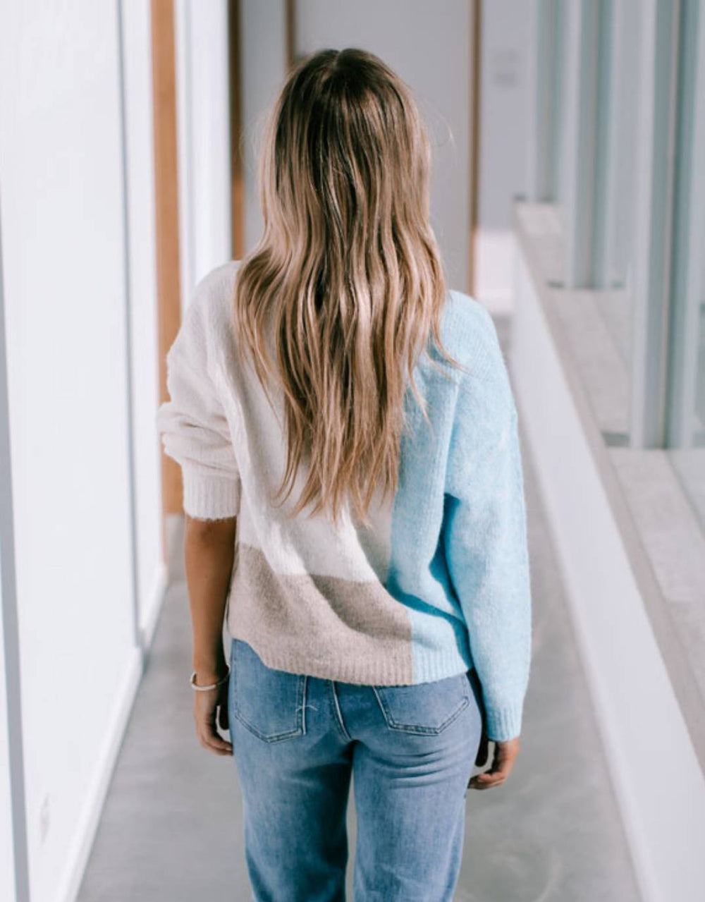 Aster Colour Block Knit - Soft Blue/Latte/Mocha