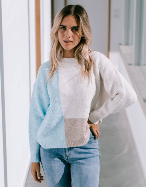 Aster Colour Block Knit - Soft Blue/Latte/Mocha