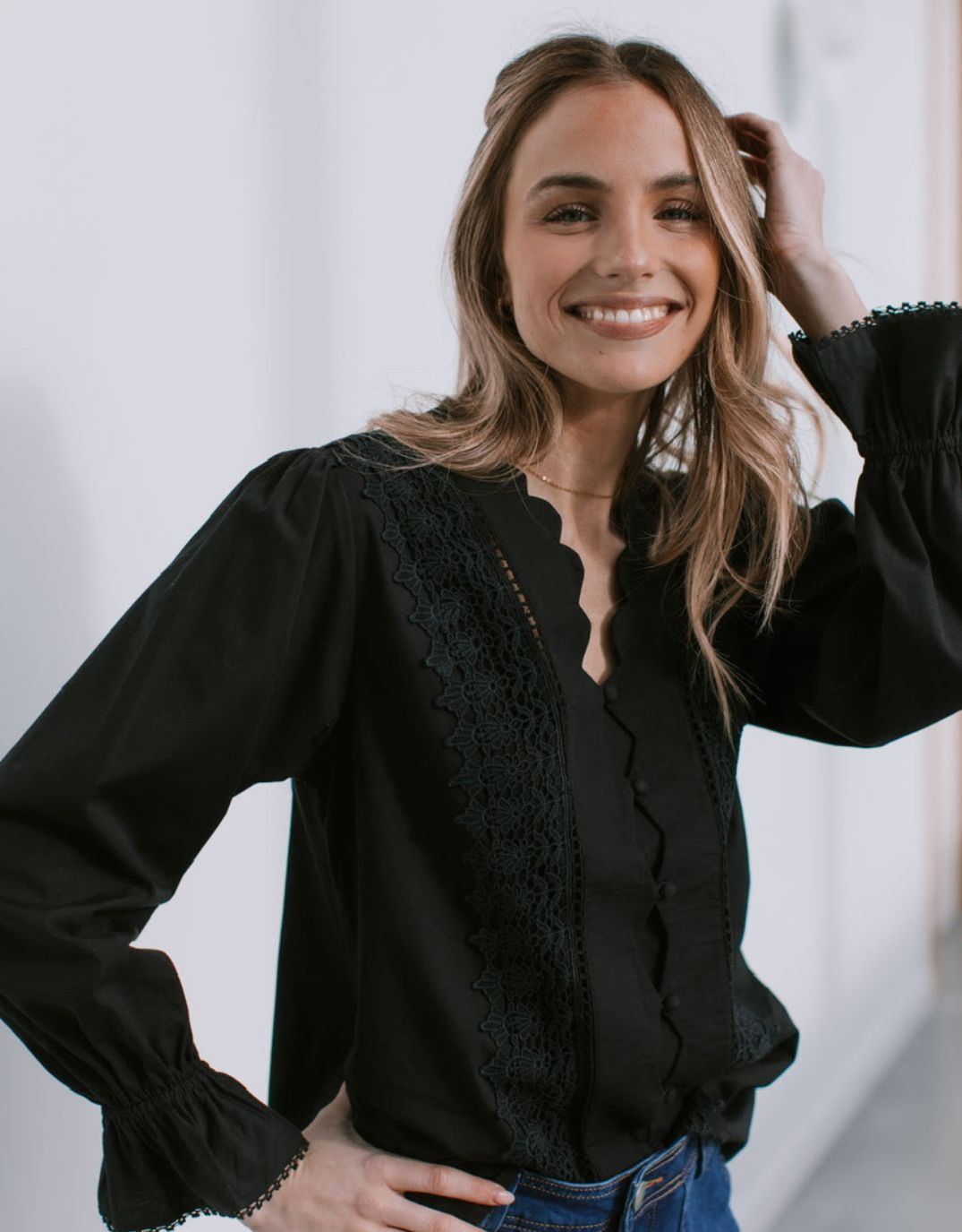 Buy Boscolo Ruffle Cuff Shirt - Black 132 Fashion for Sale Online