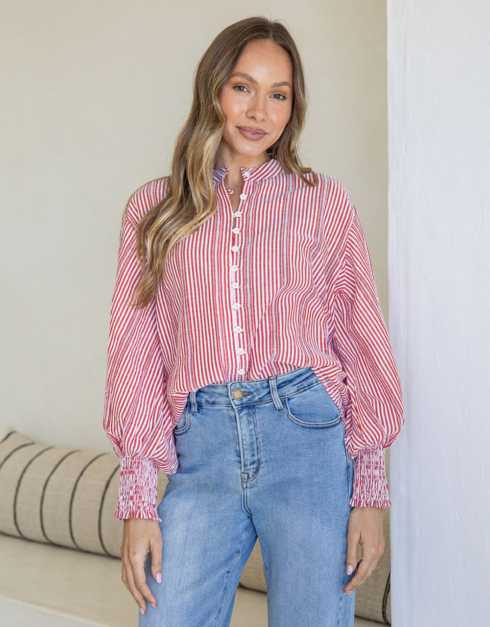 Elara Blouse - Red/White Stripe