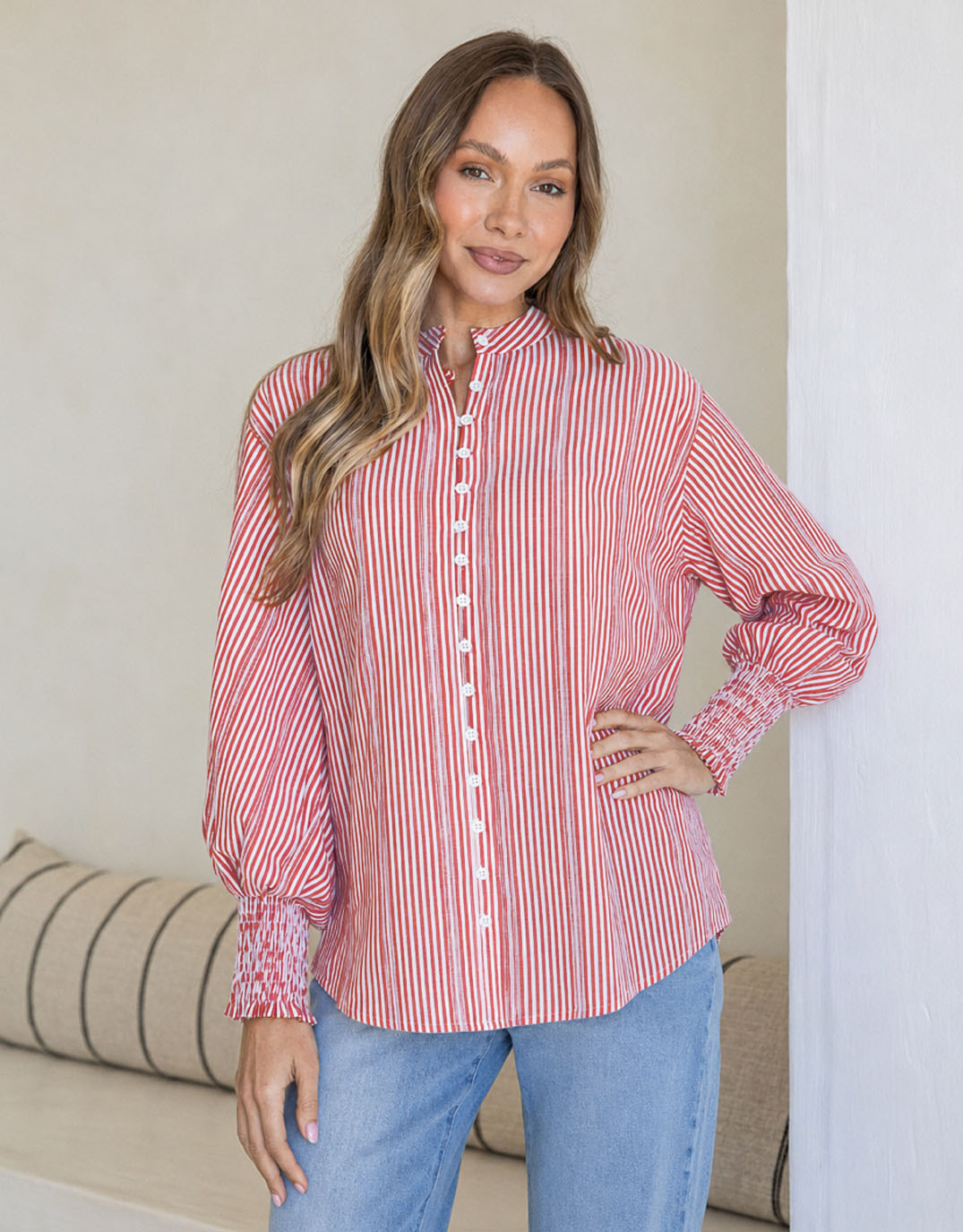 Elara Blouse - Red/White Stripe