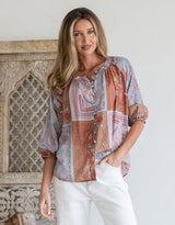 Malta Blouse - Blush/Tan/Lilac