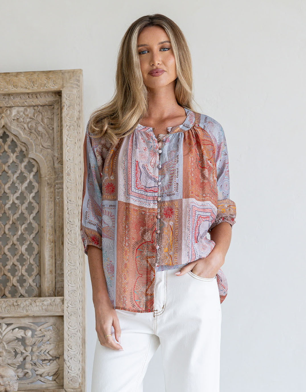 Malta Blouse - Blush/Tan/Lilac