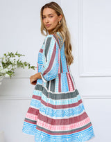 Mediterranean Dress - Blue/Pink/Charcoal