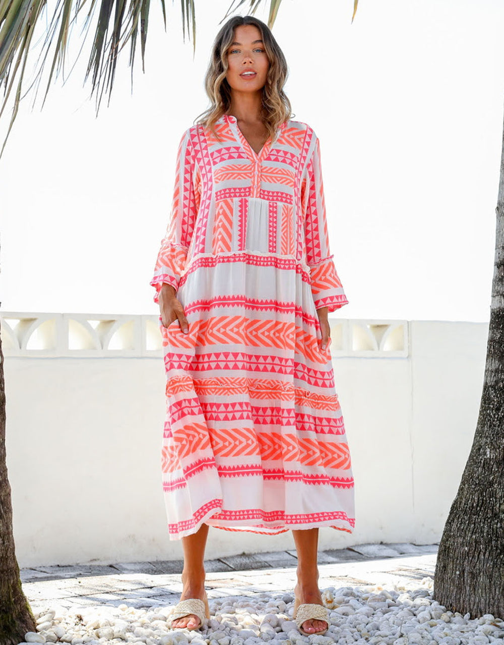 Mediterranean Midi Dress - Pink/Orange