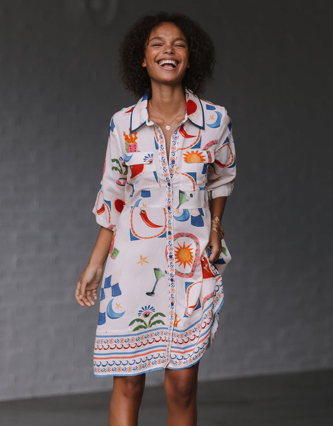 Buy Spicy Margarita Shirt Dress White/Red/Cobalt Multi 132