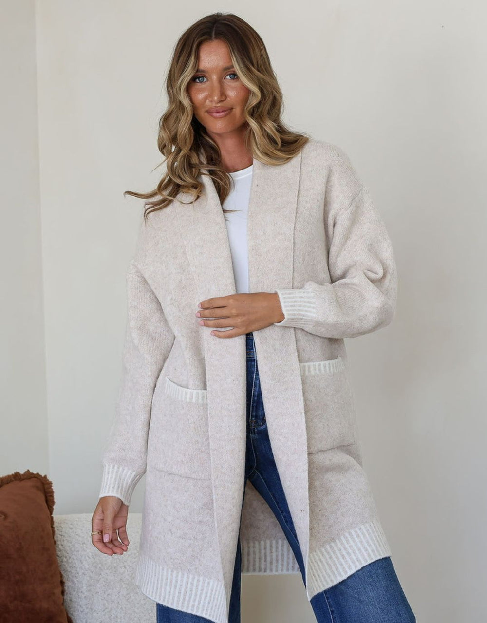 Vera Blanket Stitch Coatigan - Latte