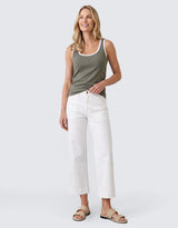 Talia Contrast Tank - Khaki/White