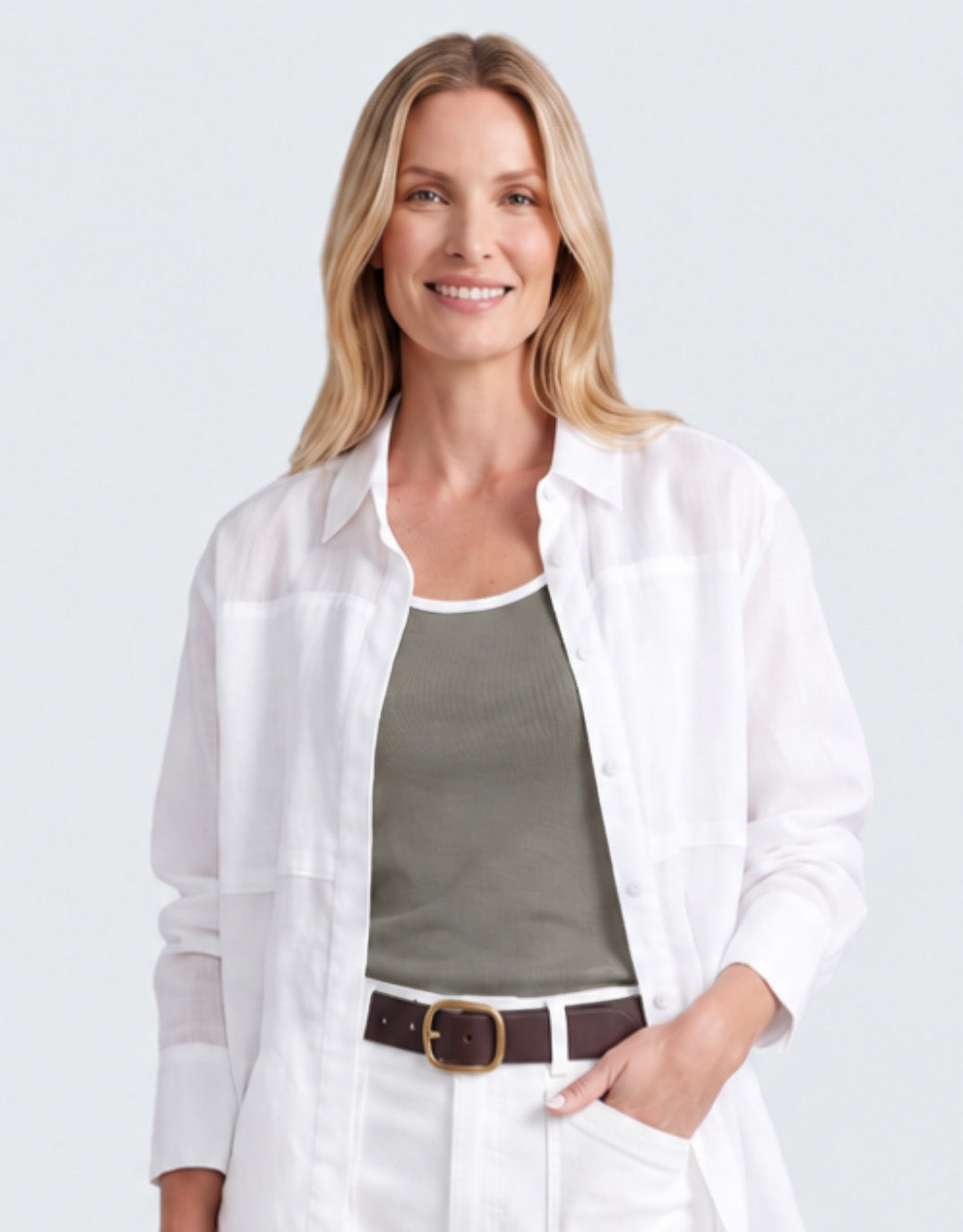 Talia Contrast Tank - Khaki/White