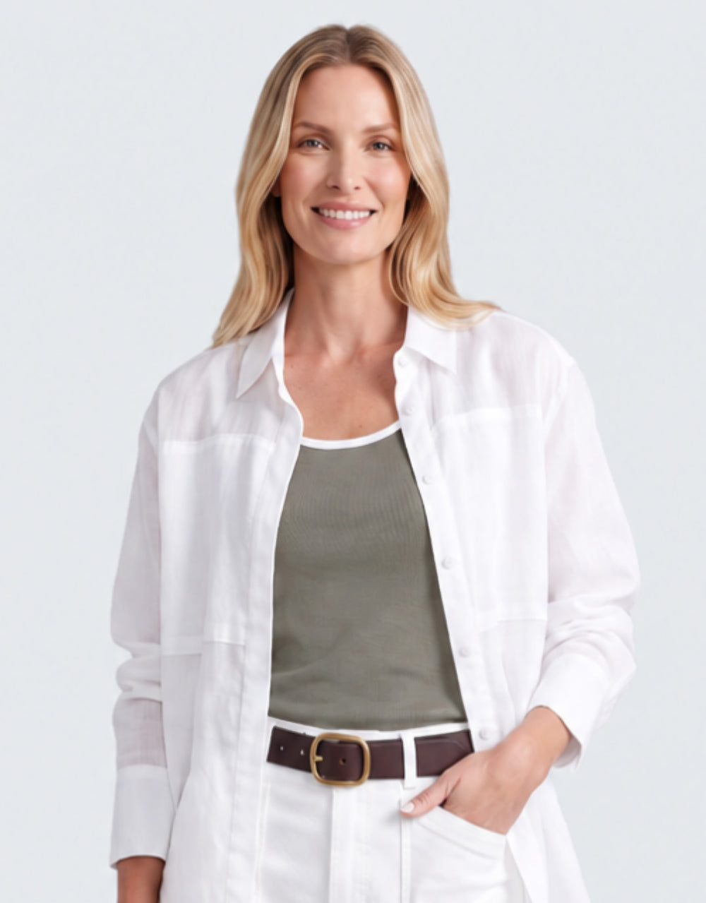 Talia Contrast Tank - Khaki/White