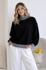 Mara Blanket Stitch Knit - Black/Latte