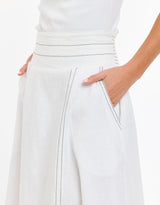 Dakota Linen Skirt - White with Choc Stitch