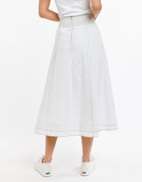 Dakota Linen Skirt - White with Choc Stitch