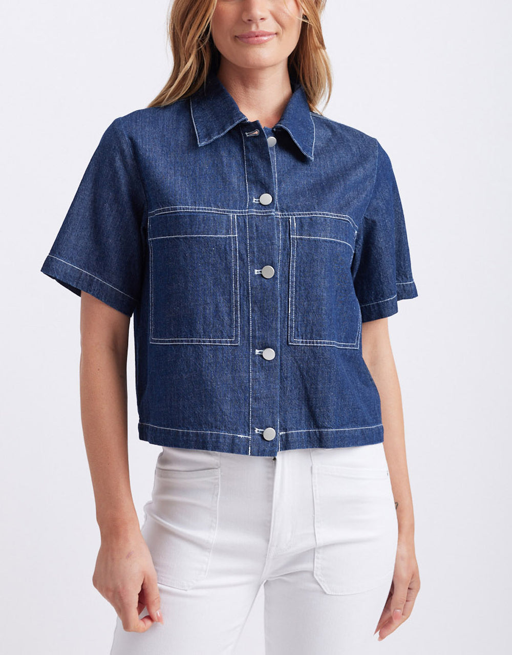 Buy Mabel Short Sleeve Denim Shirt Indigo Denim 365 Days for Sale Online Australia White Co