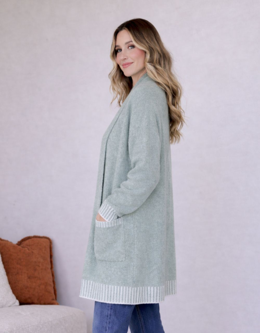 Vera Blanket Stitch Coatigan - Sage