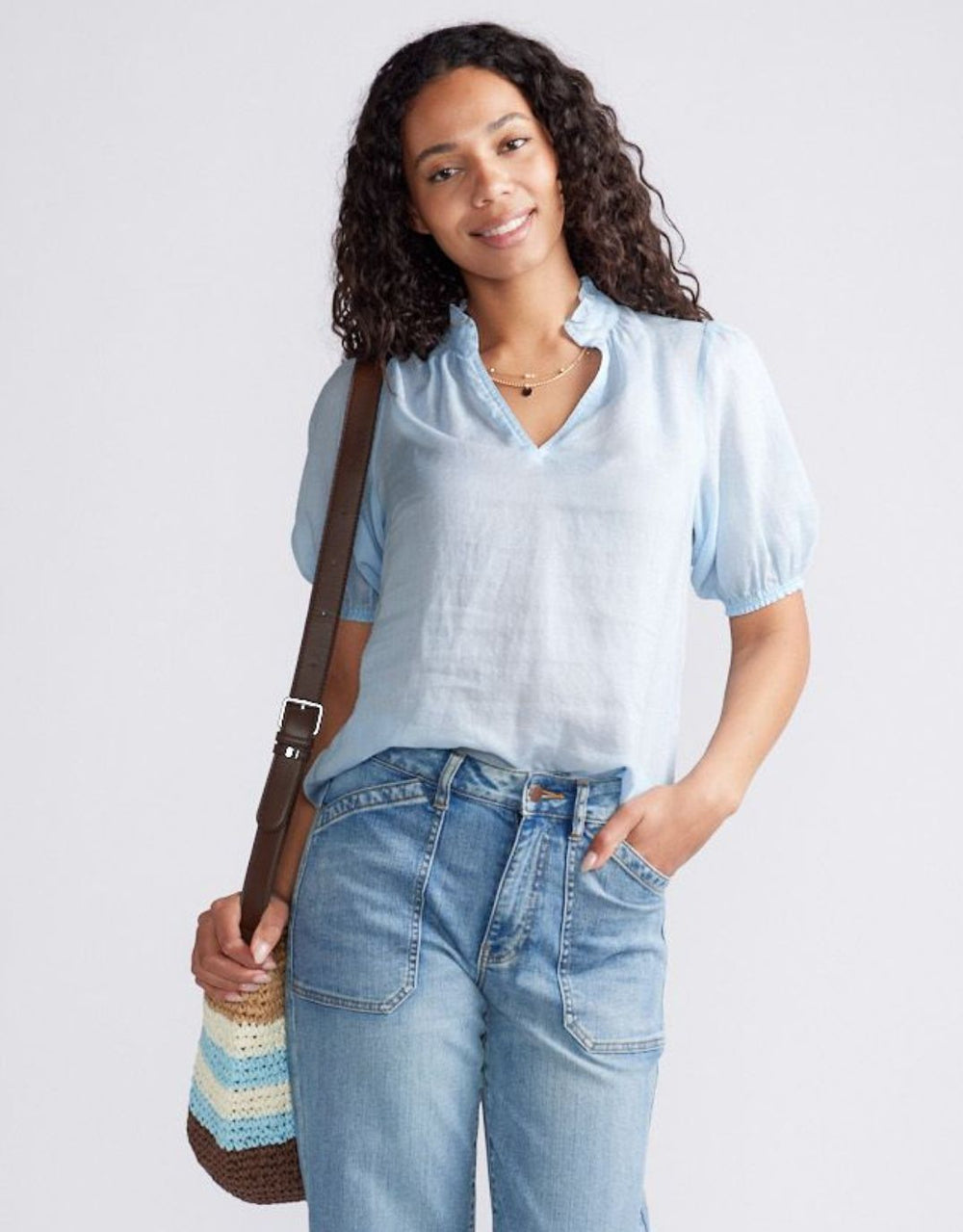 Camden Ruffle Blouse - Ice Blue
