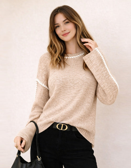 Brielle Blanket Stitch Knit - Warm Beige