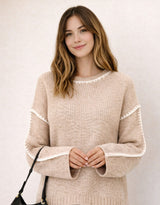 Brielle Blanket Stitch Knit - Warm Beige