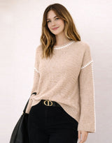 Brielle Blanket Stitch Knit - Warm Beige