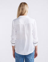 Charlize Drape Shirt - White/Black Piping
