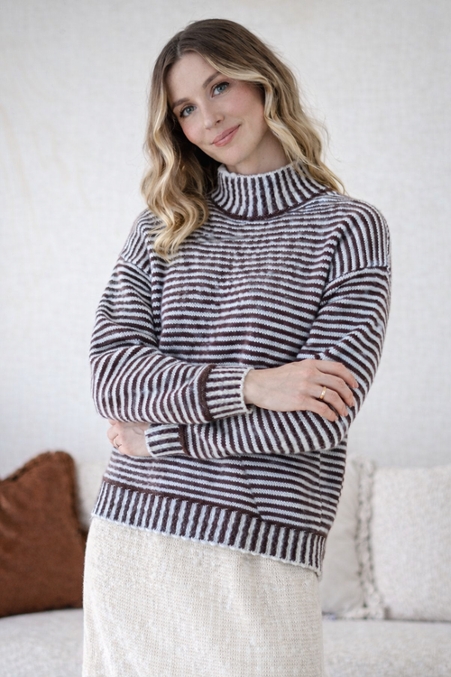 Billie Stripe Knit - Chocolate/Powder Blue