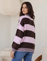 Gigi Wool Blend Stripe Knit - Chocolate/Pink