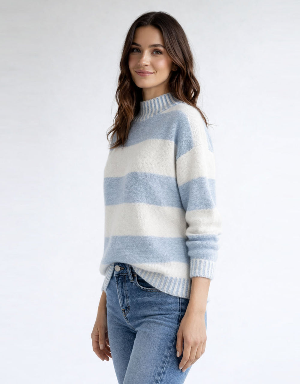 Gigi Wool Blend Stripe Knit - Powder Blue/White