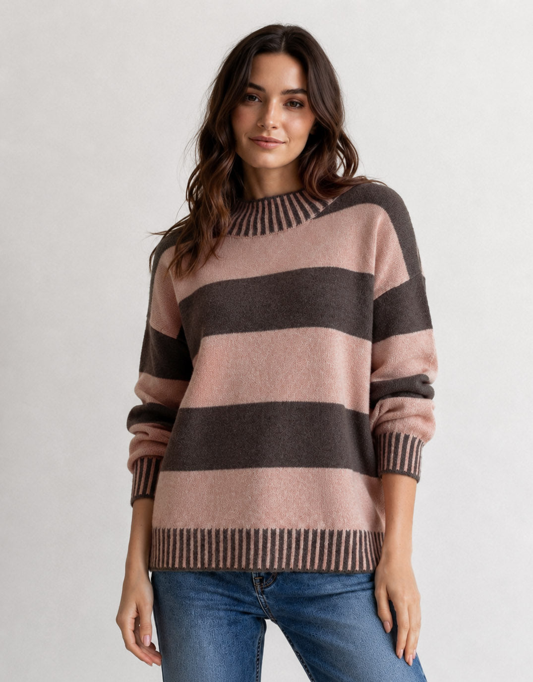 Gigi Wool Blend Stripe Knit - Chocolate/Nutmeg