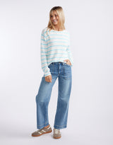 Harper Sweater- White/Ice Blue