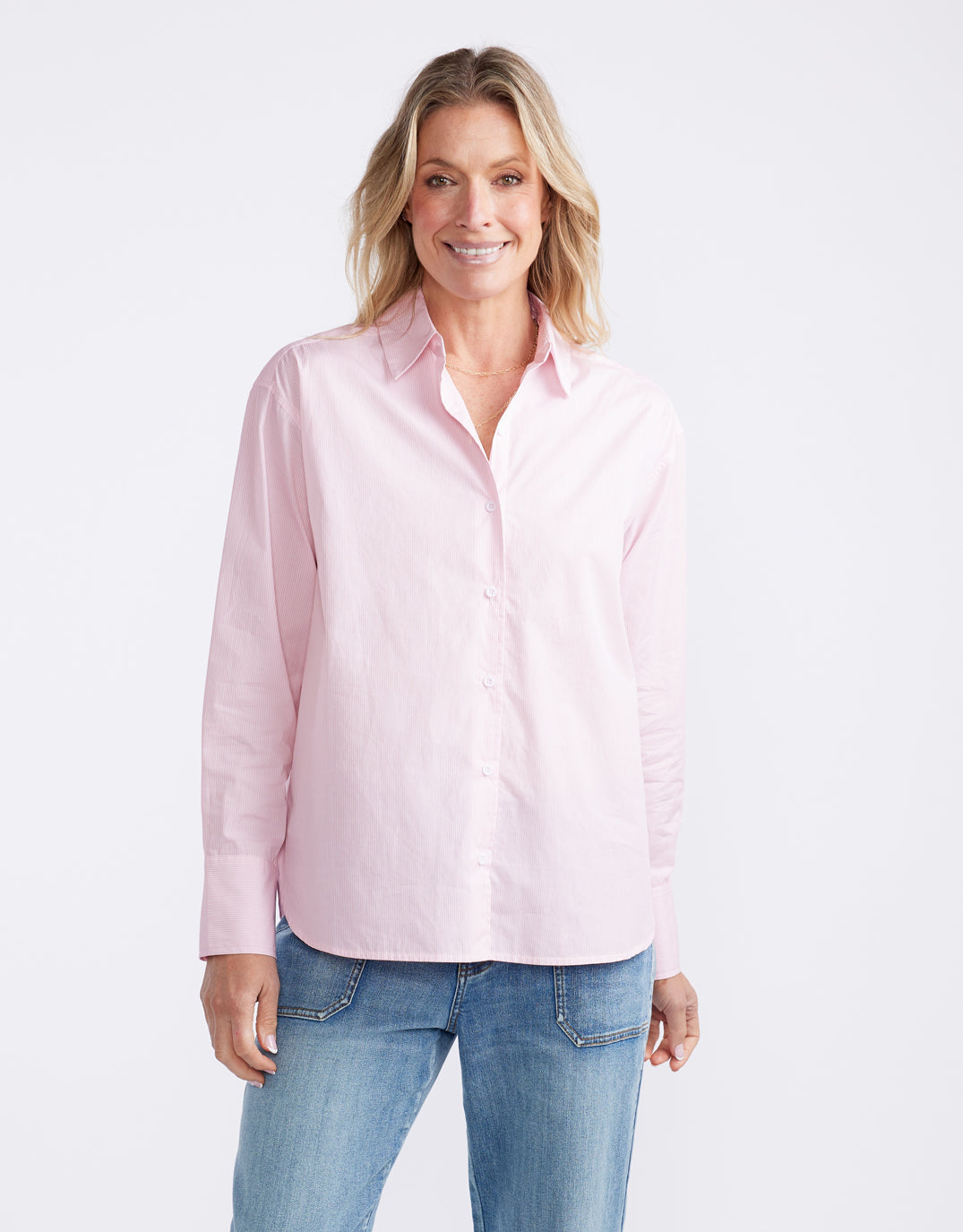 Hayley Classic Shirt - Pale Pink Stripe
