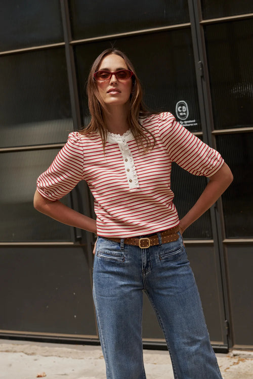 Jacqueline Top - Red/White Stripe