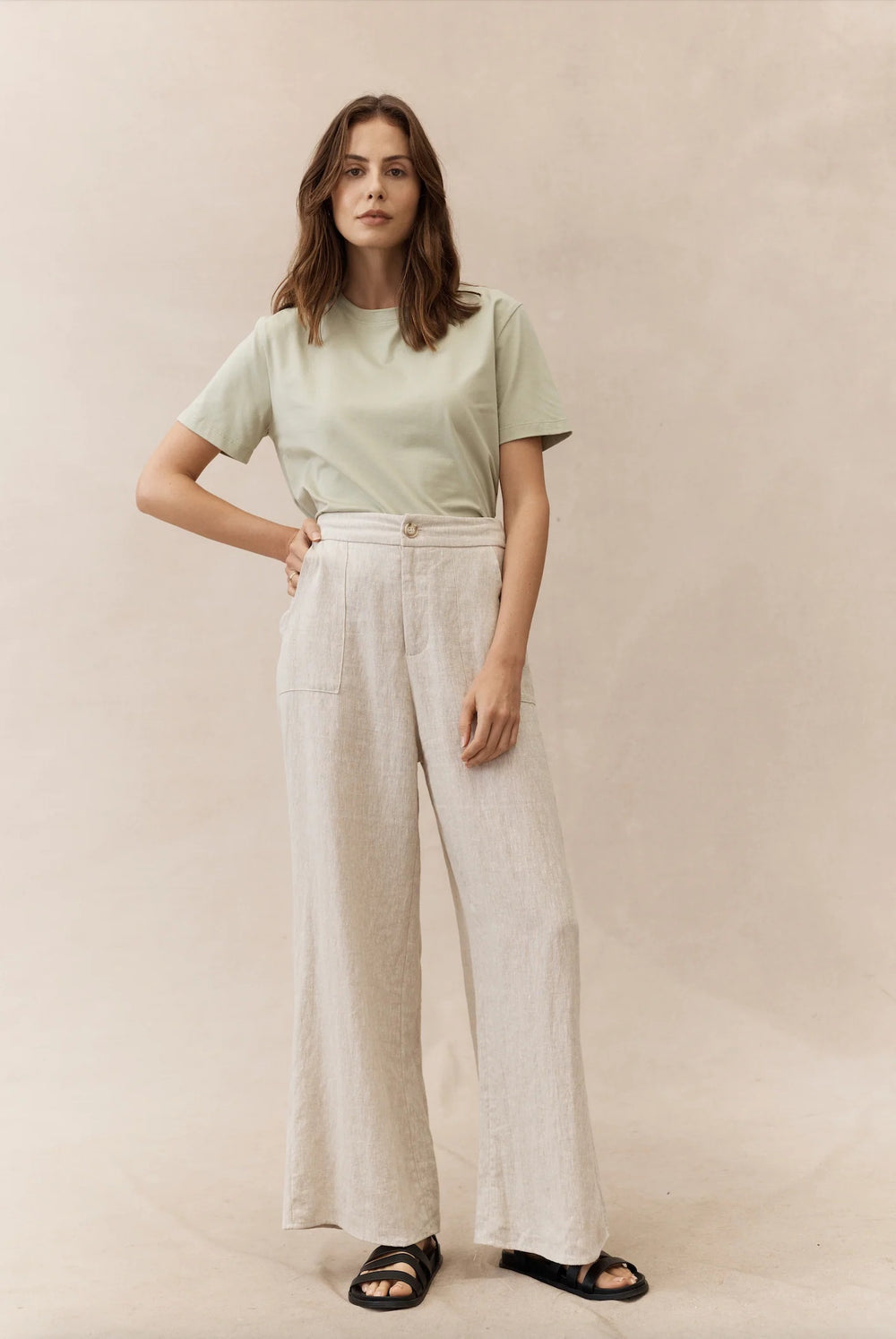 Jude Wide Leg Linen Pants - Natural