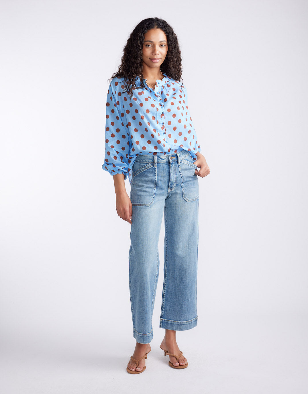 Malta Blouse - Powder Blue/Mocha