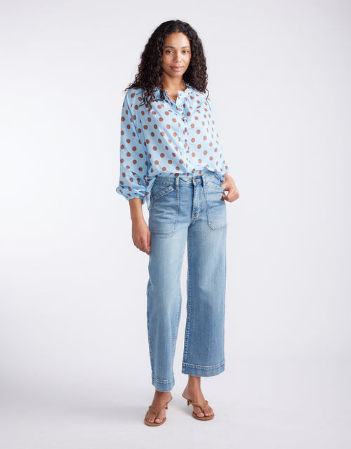 Malta Blouse - Powder Blue/Mocha