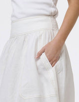 Marion Cotton Skirt - White/Tan Stitching