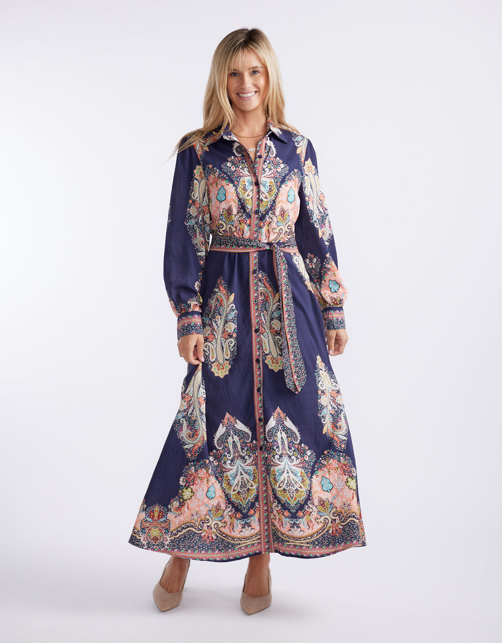 Amelie Shirt Midi Dress - Navy Print