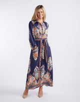 Amelie Shirt Midi Dress - Navy Print