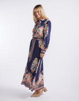 Amelie Shirt Midi Dress - Navy Print
