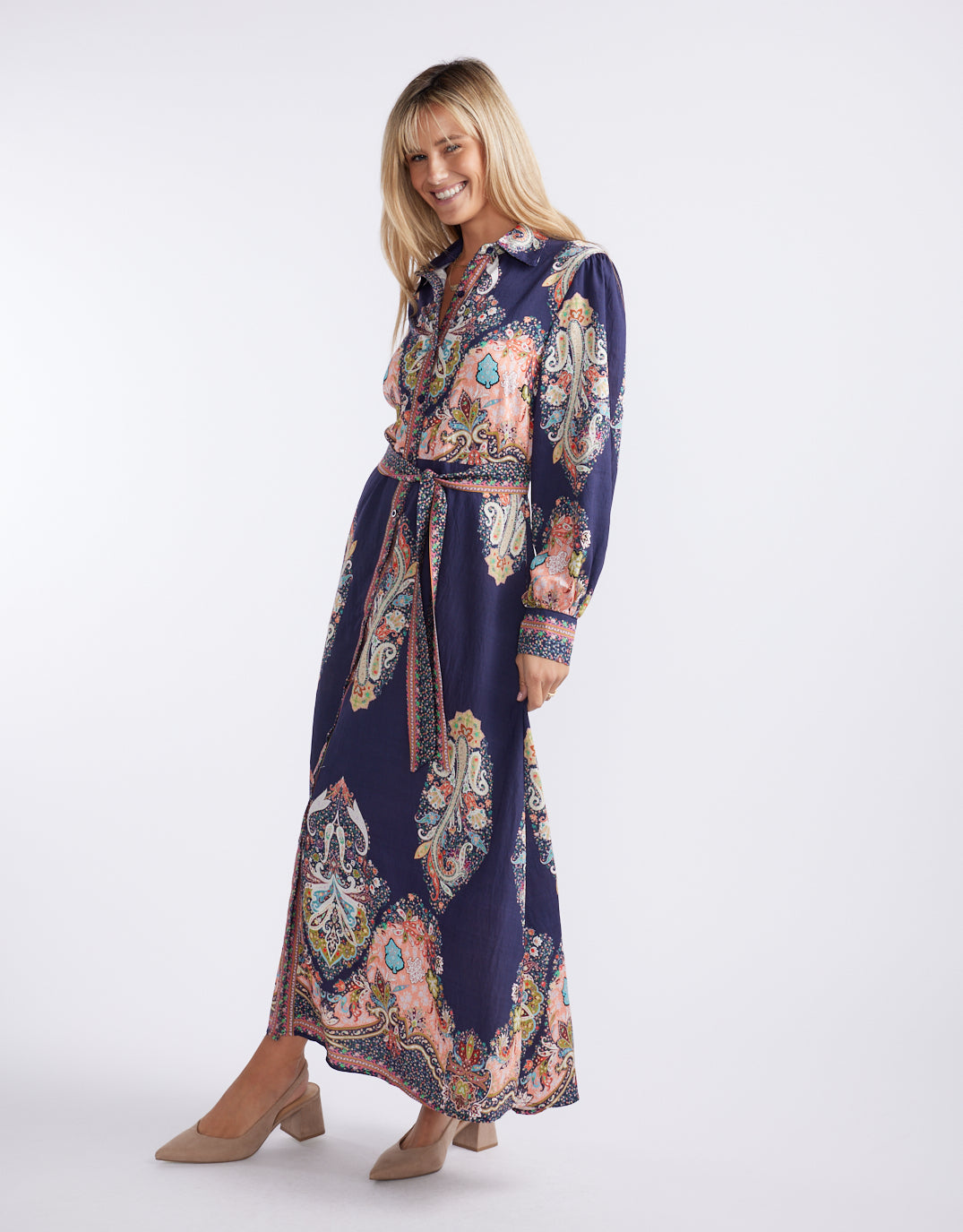 Amelie Shirt Midi Dress - Navy Print