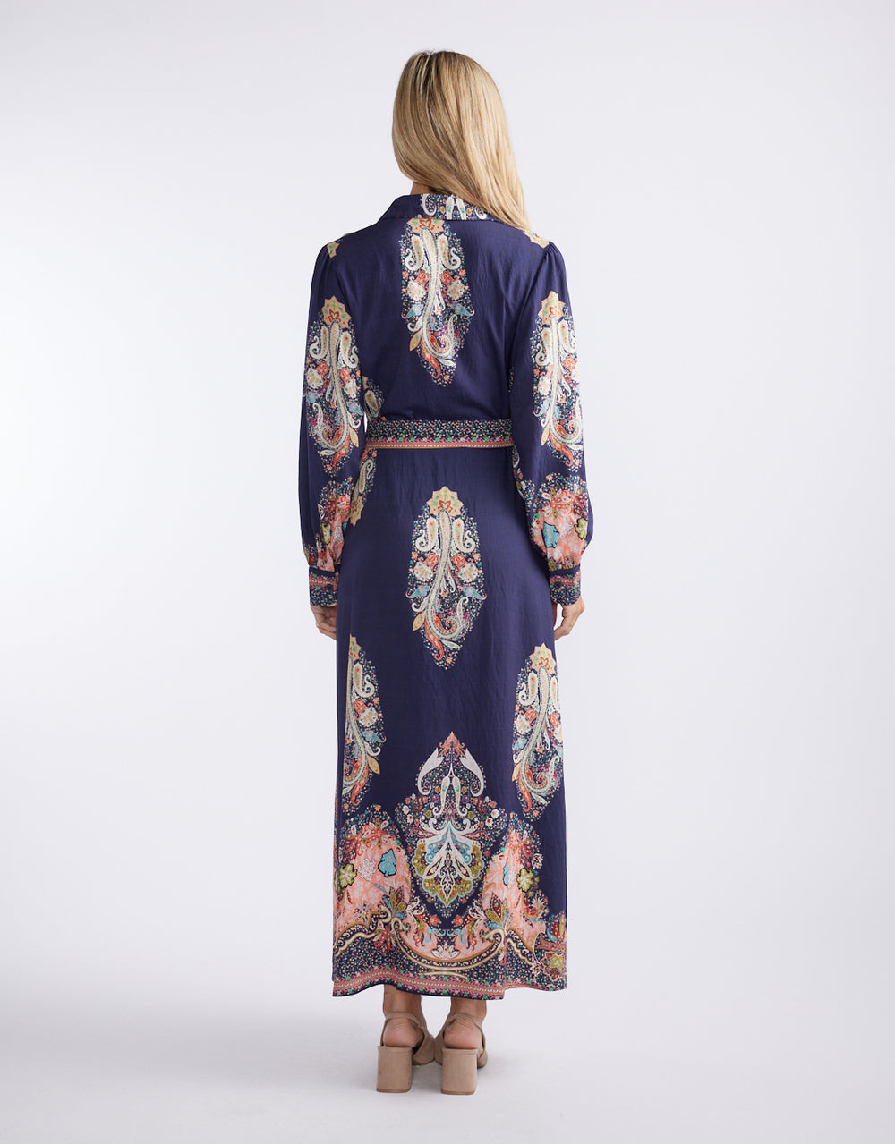Amelie Shirt Midi Dress - Navy Print