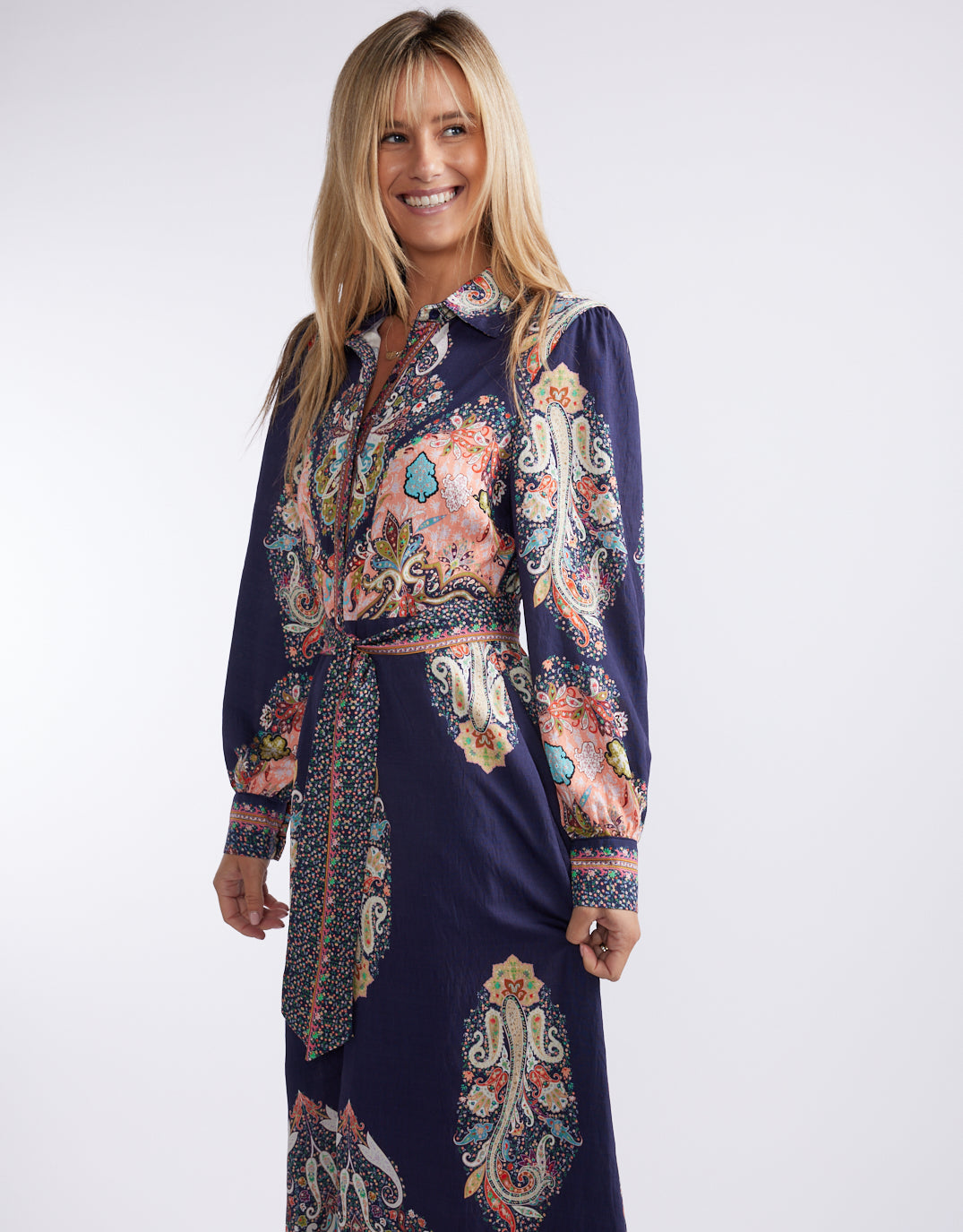 Amelie Shirt Midi Dress - Navy Print
