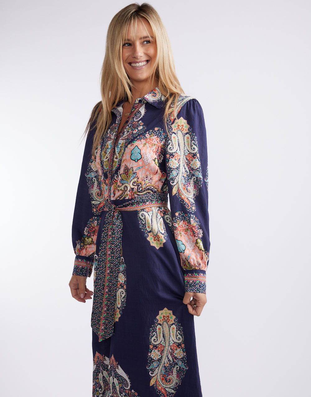 Amelie Shirt Midi Dress - Navy Print